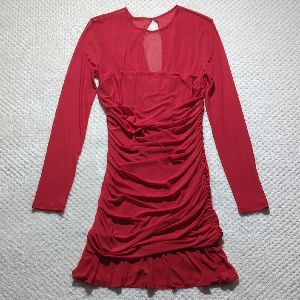 Amanda Uprichard Mesh Long Sleeve Mini Dress